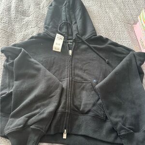 Hollister Charcoal black  Zip-Up cropped hoodie
